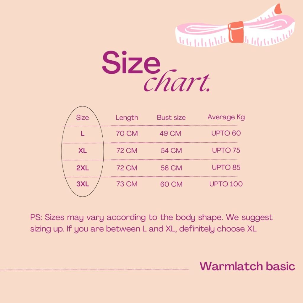 Warmlatch size chart