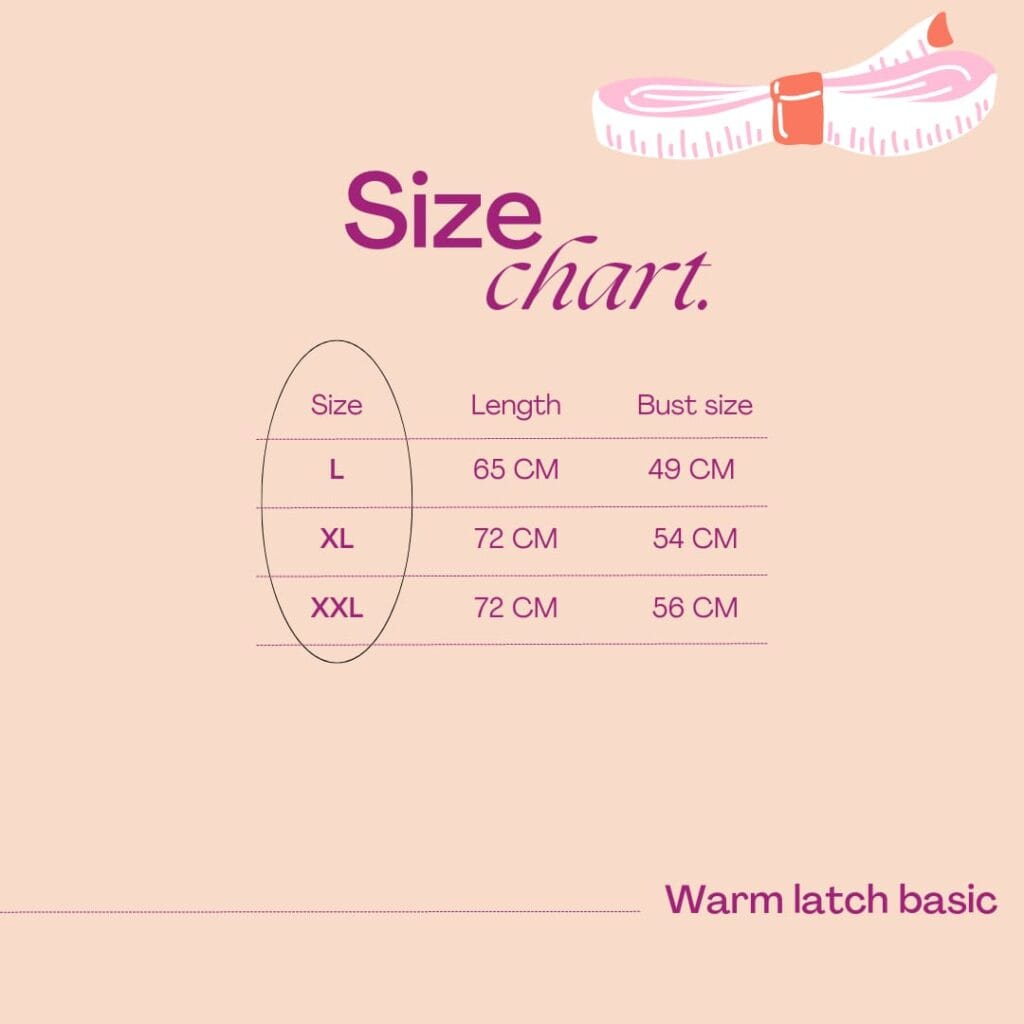 warm latch size chart