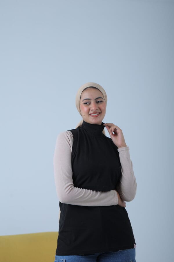 High neck pure cotton sleeveless basic shirt