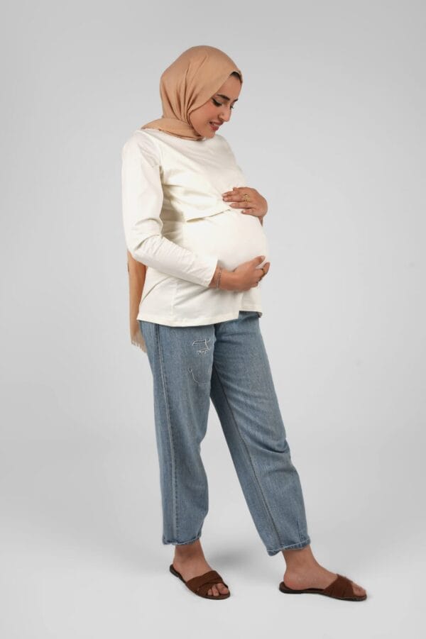 Breastfeeding high neck pure cotton basic shirt (full sleeves) - Image 6