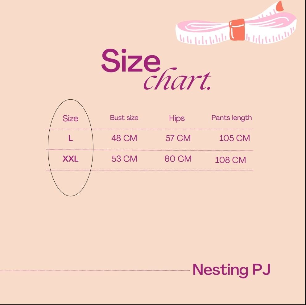 Nesting pj set Size chart
