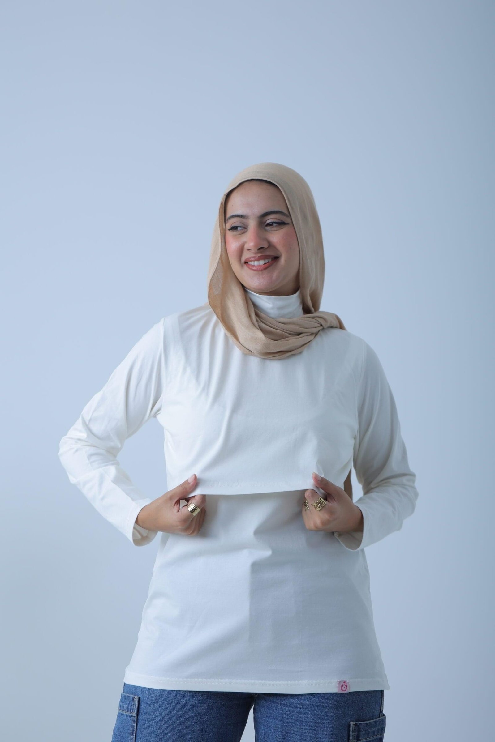 High neck pure cotton full sleeves basic shirt