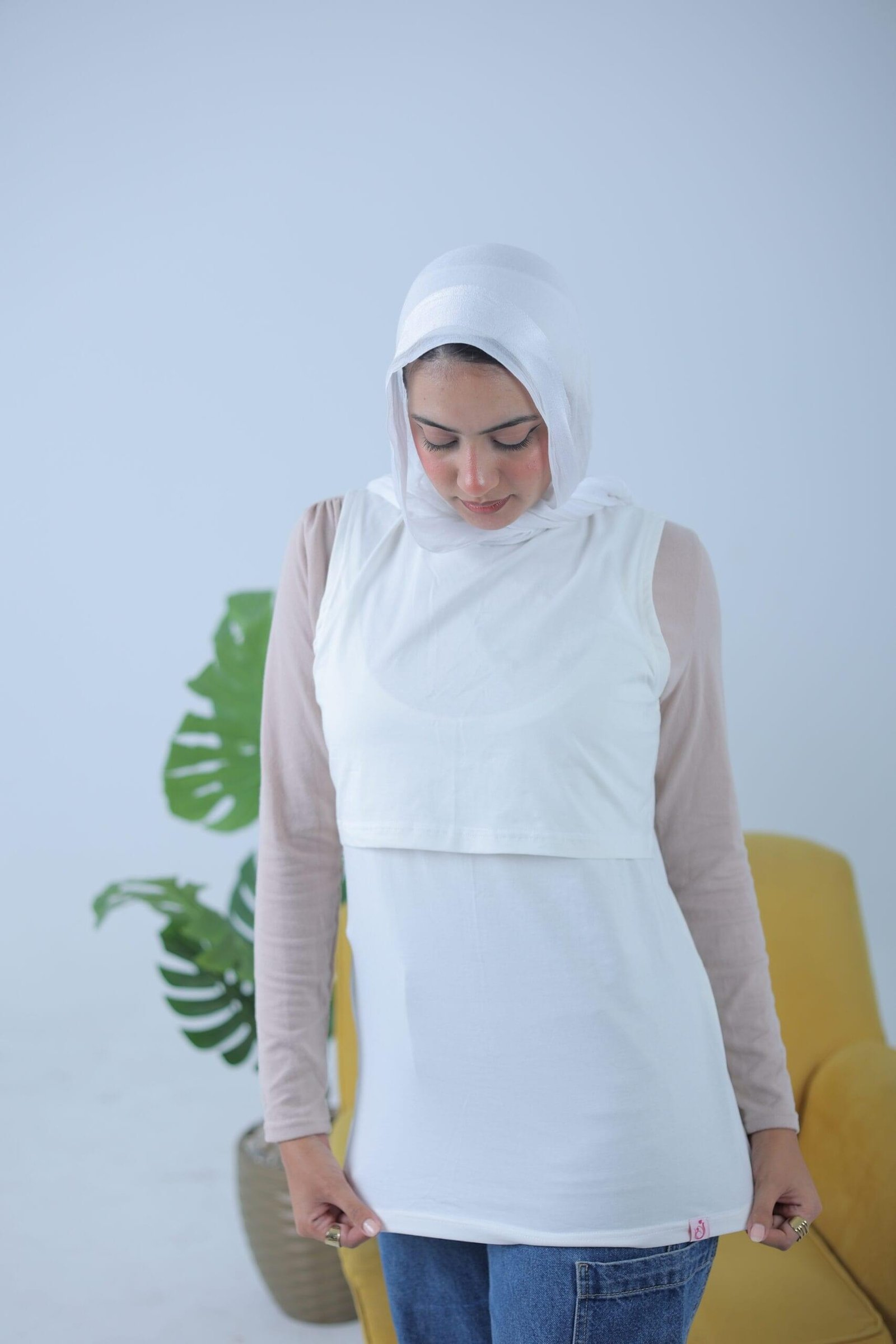 High neck pure cotton sleeveless basic shirt