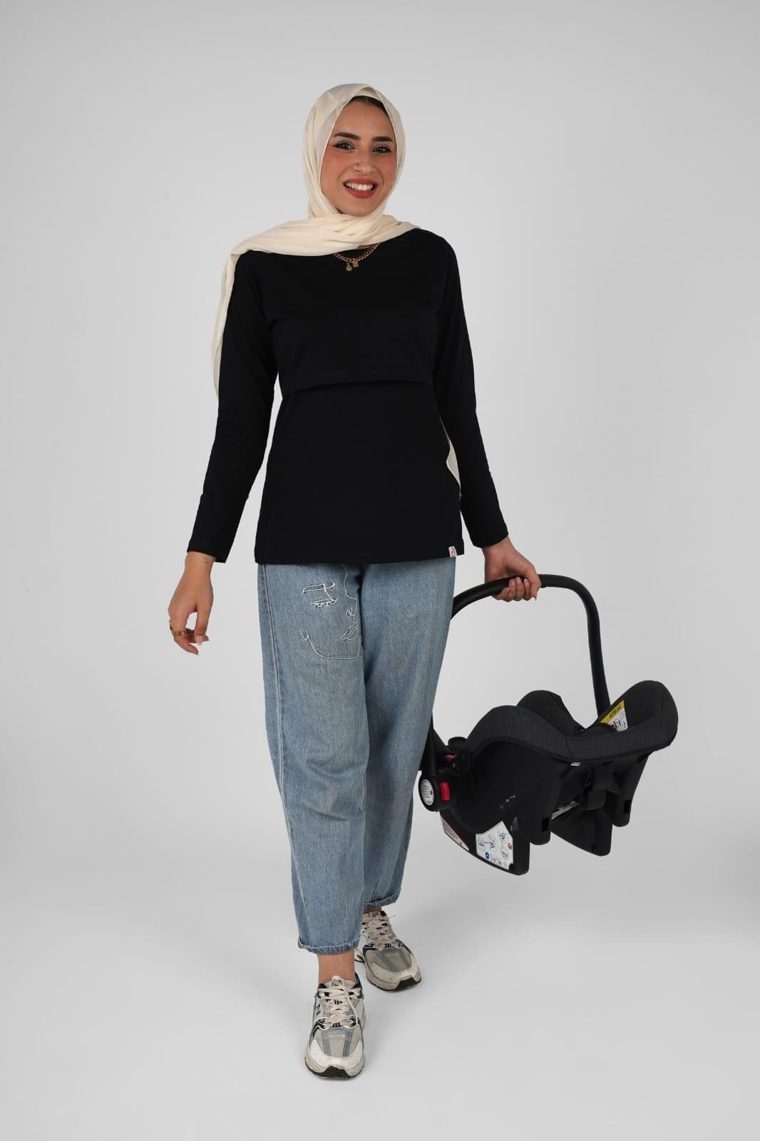 Breastfeeding high neck pure cotton basic shirt (full sleeves) - Image 4