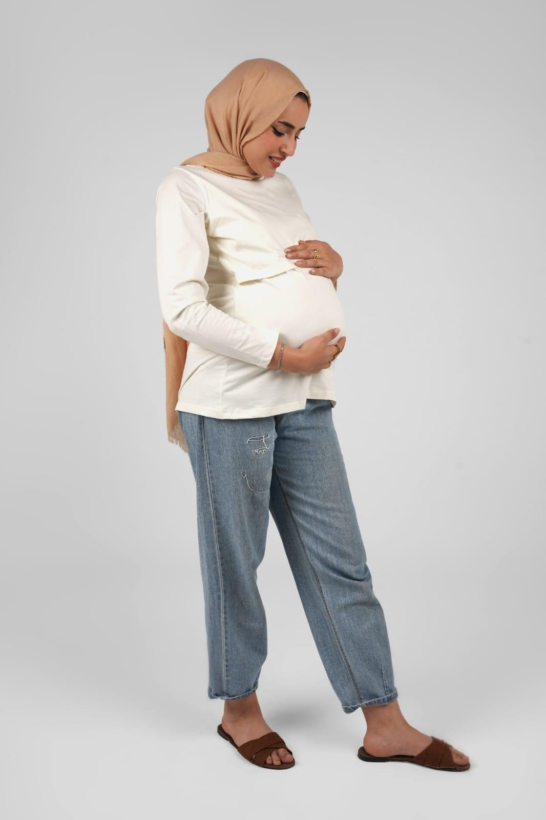 Breastfeeding high neck pure cotton basic shirt (full sleeves) - Image 5